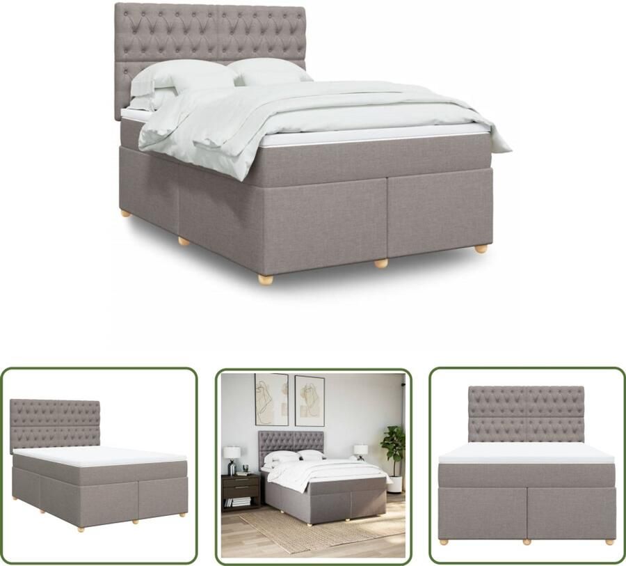 VidaXL Boxspring met matras stof taupe 160x200 cm Boxspring Boxspringbed Matras Pocketveringmatras Slaapcomfort