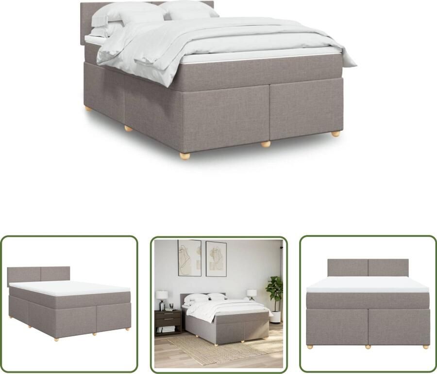 VidaXL Boxspring met matras stof taupe 160x200 cm Boxspring Boxspringbed Matras Topper Pocketvering