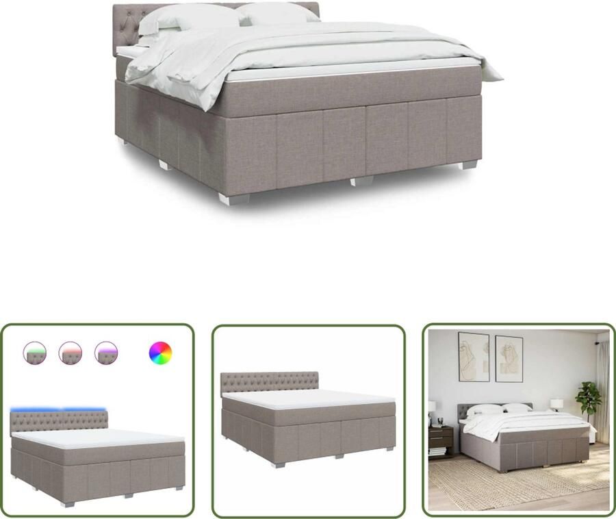 VidaXL Boxspring met matras stof taupe 180x200 cm Boxspring Boxspringbed Matras Led Verlichting Taupecleur