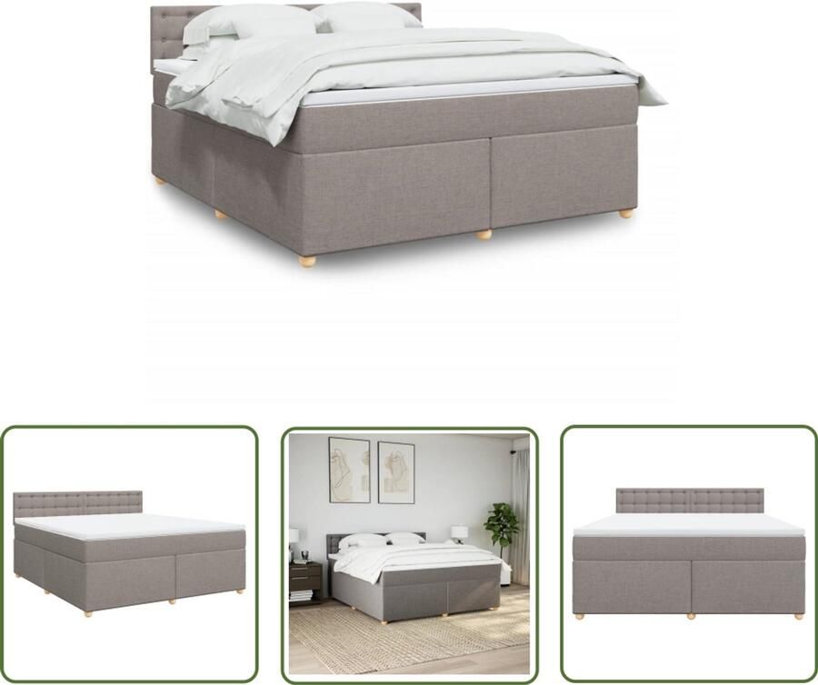 VidaXL Boxspring met matras stof taupe 180x200 cm Boxspring Boxspringbed Matras Slaapcomfort Pocketvering