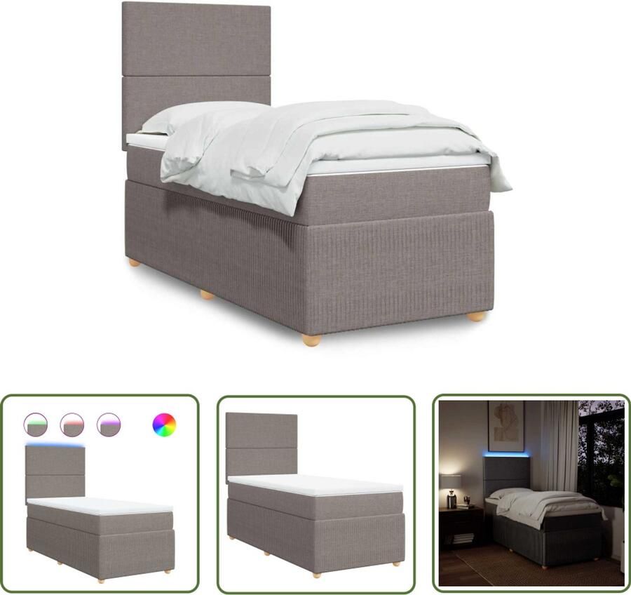 VidaXL Boxspring met matras stof taupe 80x200 cm Boxspring Boxspringbed Led-verlichting Pocketveringmatras Taupe Kleur