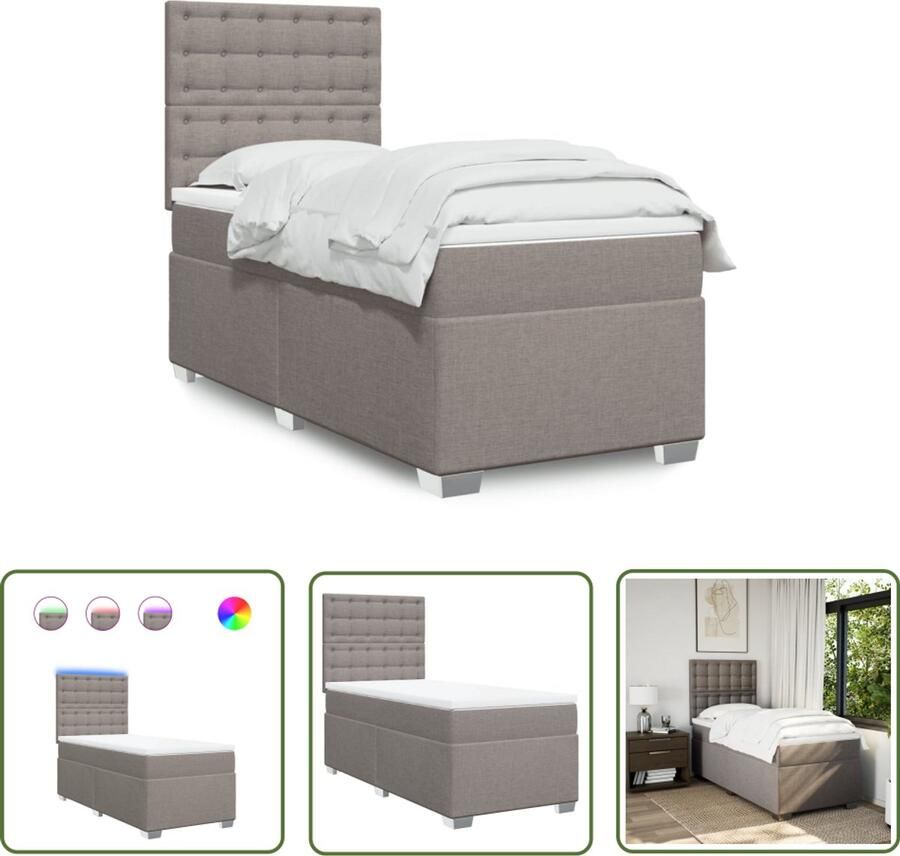 VidaXL Boxspring met matras stof taupe 80x200 cm Boxspring Boxspringbed Tweepersoonsbed Bed Frame Led Verlichting