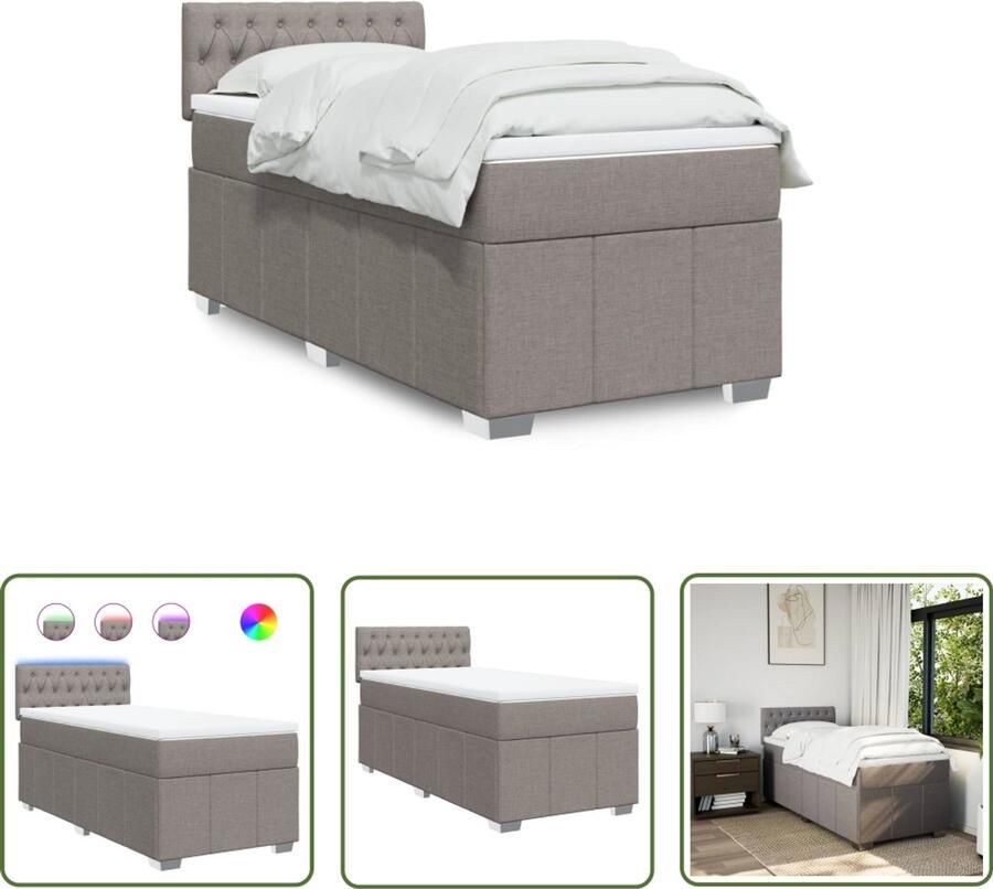 VidaXL Boxspring met matras stof taupe 90x190 cm Boxspring Boxspringbed Led Lamp Pocketveringmatras Slaapcomfort