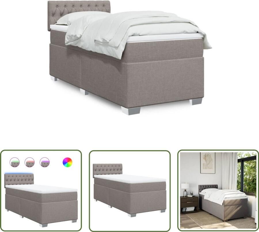 VidaXL Boxspring met matras stof taupe 90x190 cm Boxspring Boxspringbed Slaapcomfort Taupecloured Led Verlichting