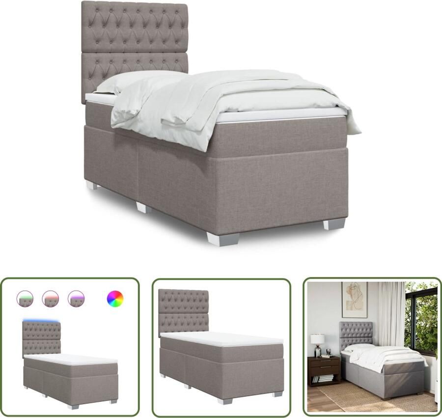 VidaXL Boxspring met matras stof taupe 90x190 cm Boxspring Boxspringbed Taupecloured Bed Tweepersoonsbed Stapelbed