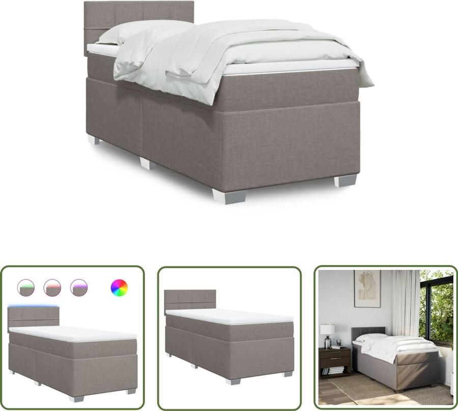 VidaXL Boxspring met matras stof taupe 90x200 cm Boxspring Boxspringbed Slaapcomfort Matras Led Verlichting