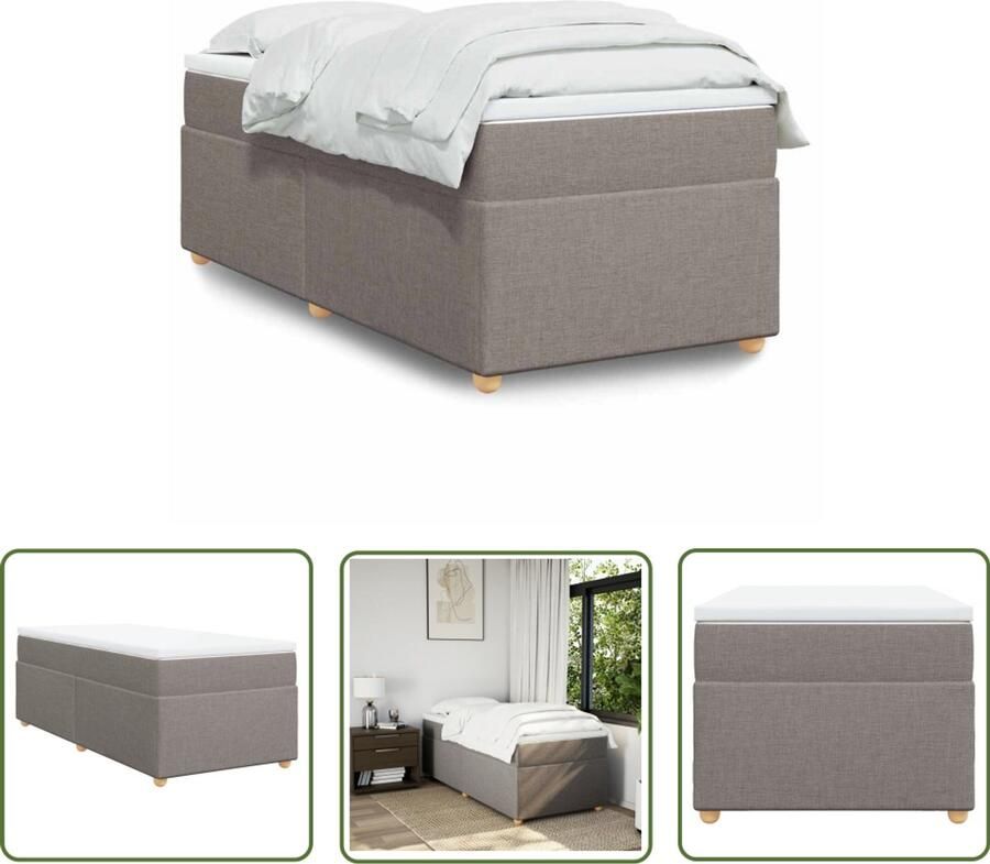 VidaXL Boxspring met matras stof taupe 90x200 cm Boxspring Boxspringbed Slaapcomfort Taupecloured Tweepersoonsbed