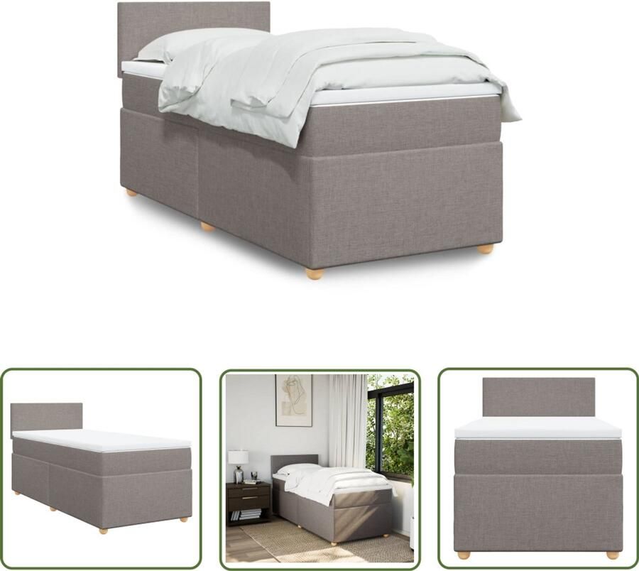 VidaXL Boxspring met matras stof taupe 90x200 cm Boxspring Boxspringbed Taupecloured Bed Tweepersoonsbed Stapelbed