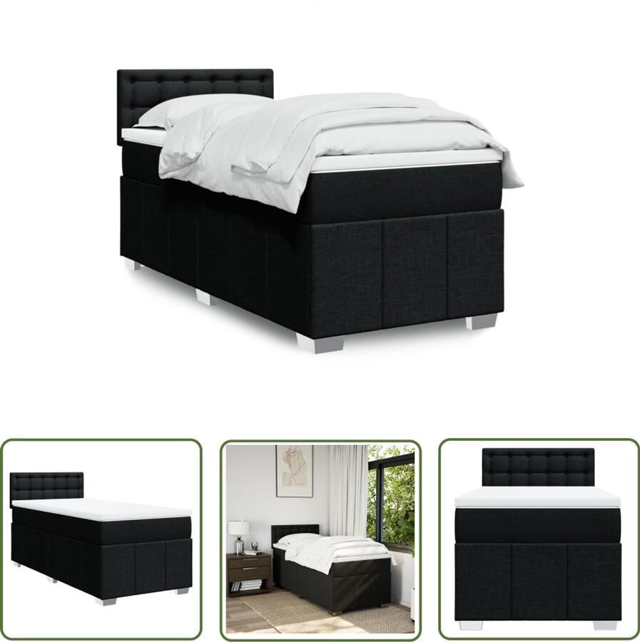 VidaXL Boxspring met matras stof zwart 100x200 cm Boxspring Boxspringbed Matras Pocketveringmatras Hoofdbord