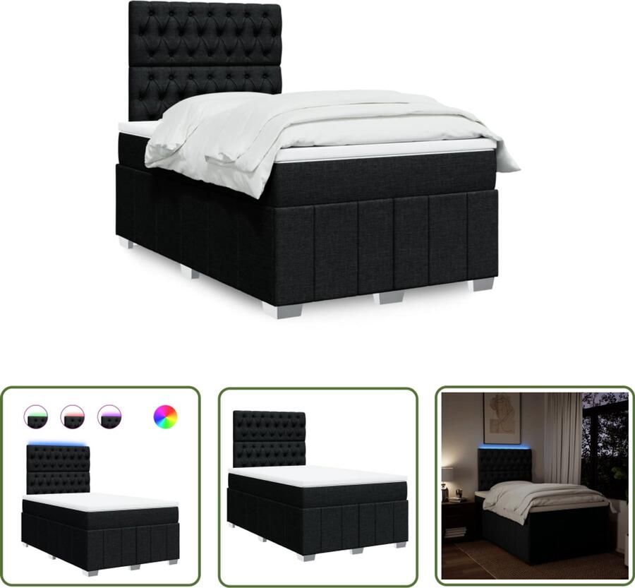 VidaXL Boxspring met matras stof zwart 120x190 cm Boxspring Boxspringbed Matras Led Verlichting Hoofdbord