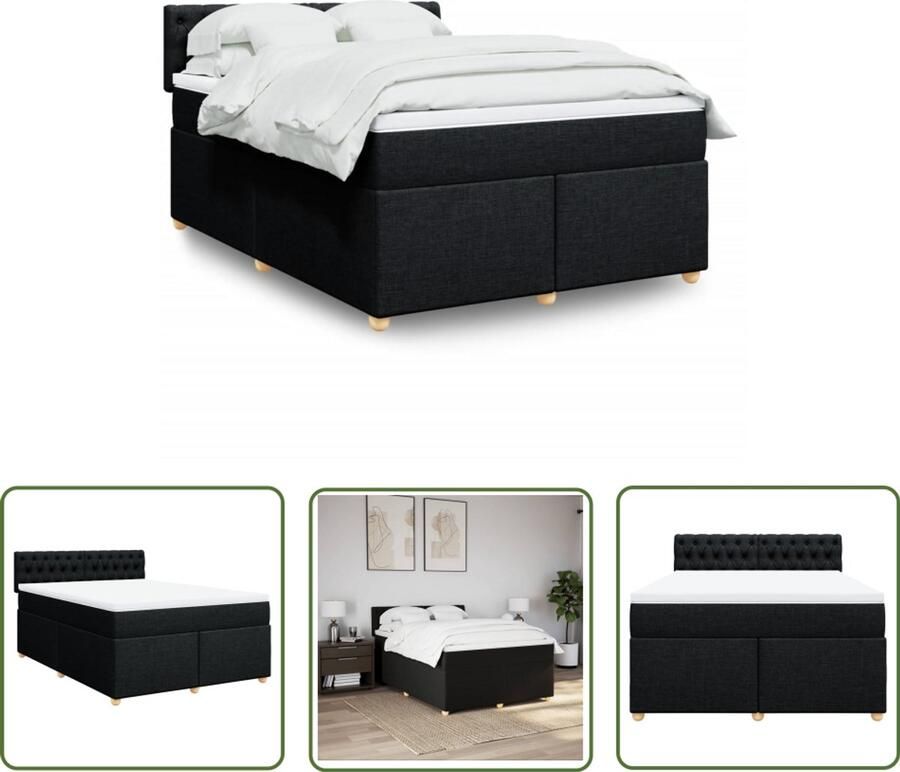 VidaXL Boxspring met matras stof zwart 140x200 cm Boxspring Boxspringbed Matras Pocketveringmatras Bed Frame