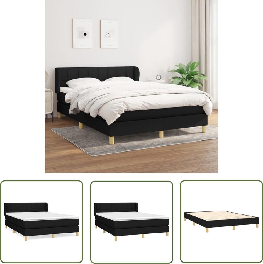 The Living Store Boxspring met matras stof zwart 140x200 cm Boxspring Boxsprings Bed Slaapmeubel Boxspringbed Boxspring Bed Tweepersoonsbed Bed Met Matras Bedframe Ledikant Bedden