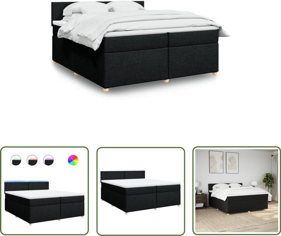 VidaXL Boxspring met matras stof zwart 200x200 cm Boxspring Boxspringbed Matras Led Verlichting Slaapcomfort