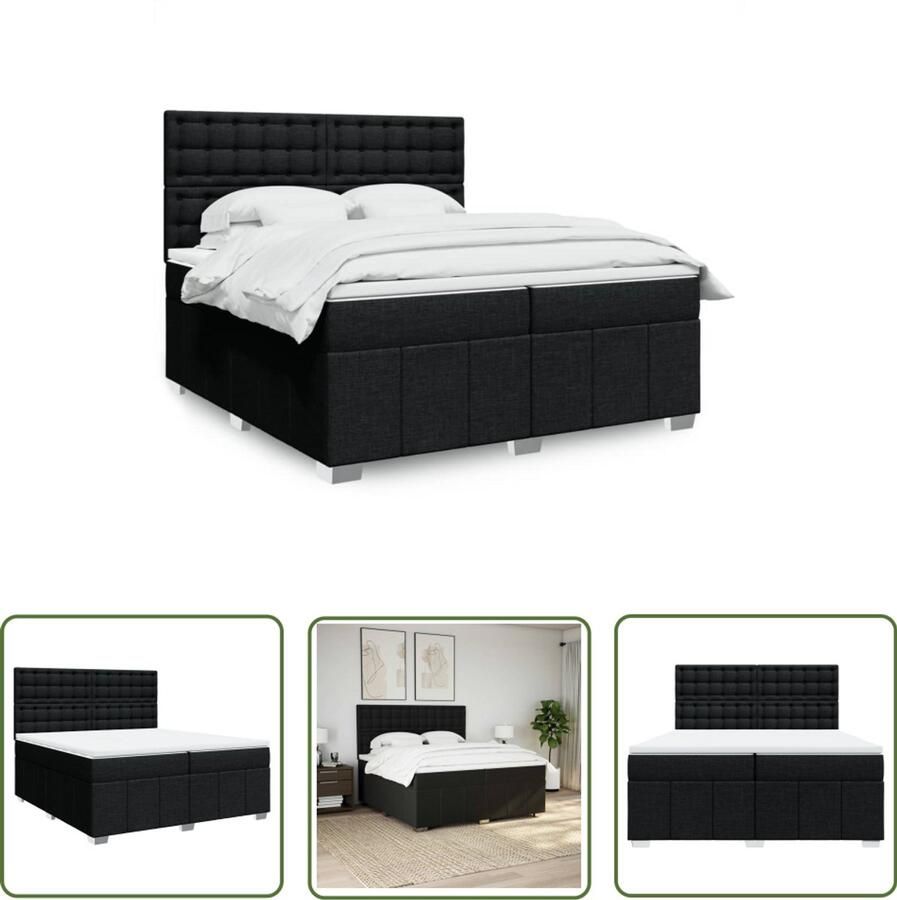 VidaXL Boxspring met matras stof zwart 200x200 cm Boxspring Boxspringbed Matras Pocketveringmatras Hoofdbord