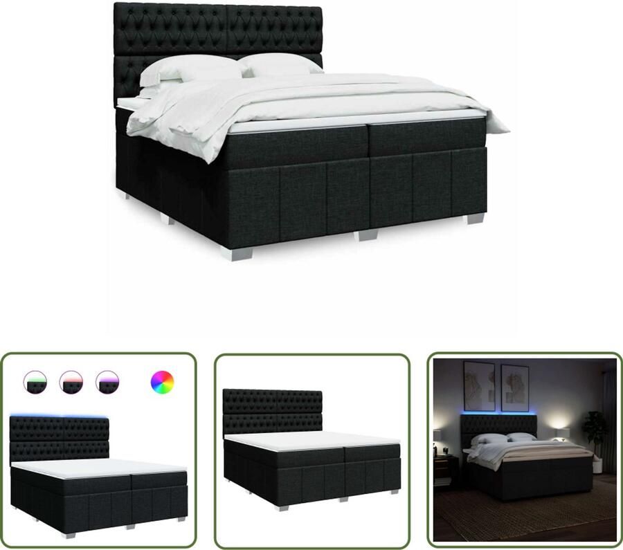 VidaXL Boxspring met matras stof zwart 200x200 cm Boxspring Boxspringbed Matras Pocketveringmatras Led Verlichting