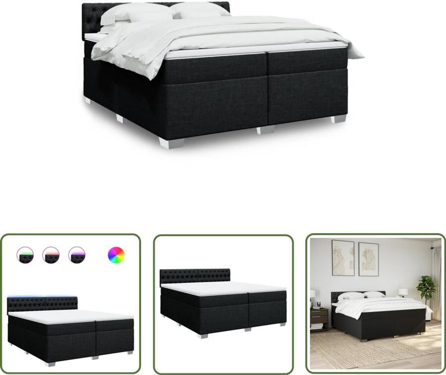 VidaXL Boxspring met matras stof zwart 200x200 cm Boxspring Boxspringbed Slaapcomfort Zwarte Boxspring Led Verlichting