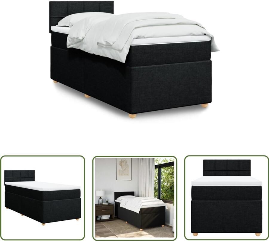 VidaXL Boxspring met matras stof zwart 80x200 cm Boxspring Boxspringbed Tweepersoonsbed Compact Bed Stapelbaar Bed