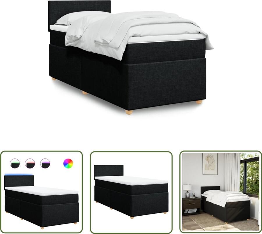 VidaXL Boxspring met matras stof zwart 90x190 cm Boxspring Boxspringbed Slaapcomfort Matras Led Verlichting