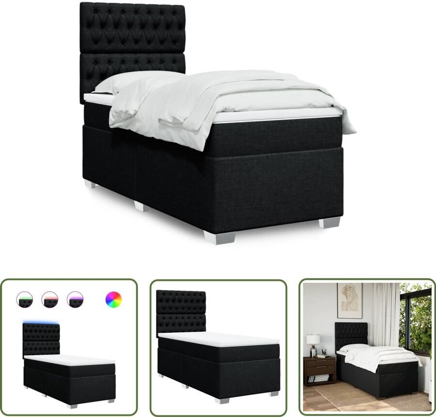 VidaXL Boxspring met matras stof zwart 90x190 cm Boxspring Boxspringbed Tweepersoons Bed Stapelbed Led Verlichting