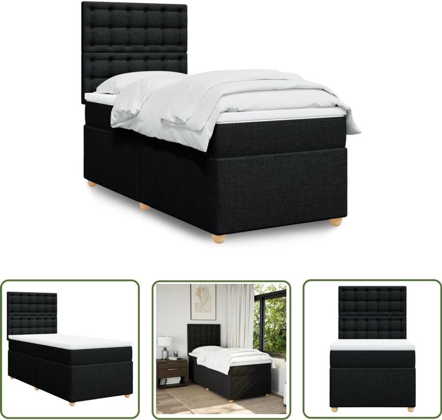 VidaXL Boxspring met matras stof zwart 90x190 cm Boxspring Boxspringbed Tweepersoonsbed Stapelbed Bed Frame