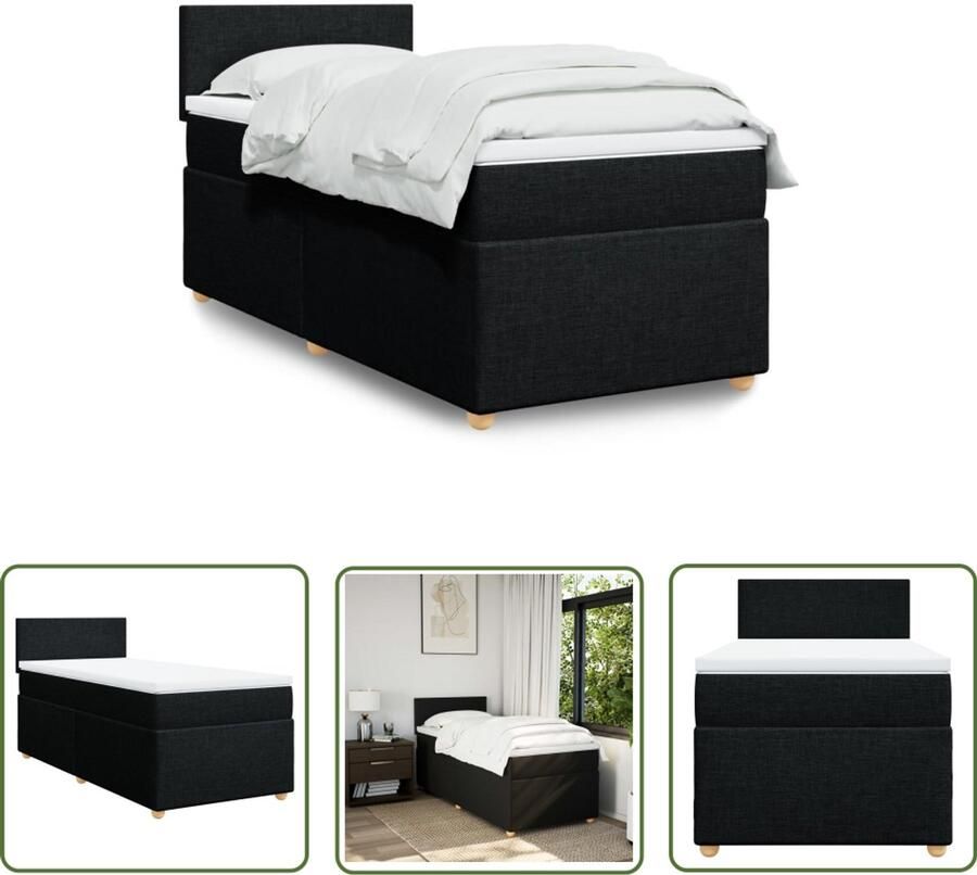 VidaXL Boxspring met matras stof zwart 90x200 cm Boxspring Boxspringbed Slaapcomfort Matras Pocketvering