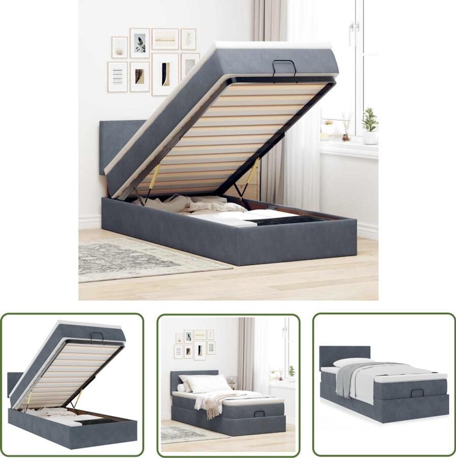 VidaXL Boxspringbed Ottoman Bed Ottoman bed met matras 100x200 cm fluweel donkergrijs Tweepersoonsbed Slaapcomfort Slaapkamersdecoratie