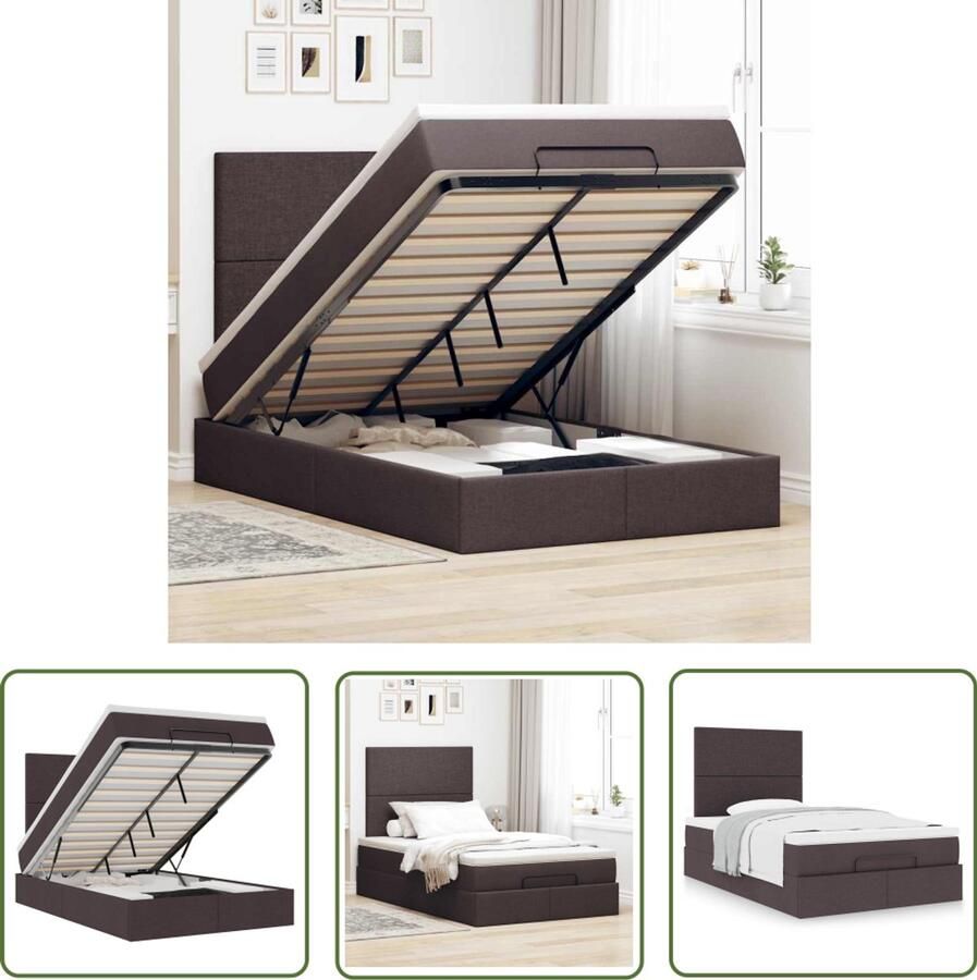 VidaXL Ottoman bed met matras 120x190 cm stof donkerbruin Ottoman Bed Boxspringbed Tweepersoonsbed Stapelbed Opslagbed