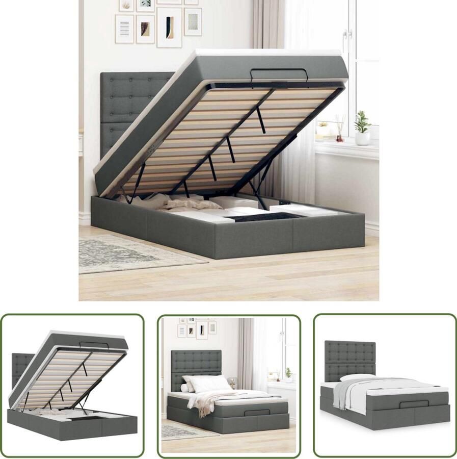 VidaXL Ottoman bed met matras 120x190 cm stof donkergrijs Ottoman Bed Boxspringbed Slaapcomfort Opbergruimte Tweepersoonsbed