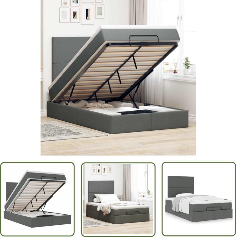 VidaXL Ottoman bed met matras 120x190 cm stof donkergrijs Ottoman Bed Boxspringbed Tweepersoonsbed Donkere Kleuren Stapelbaar Bed
