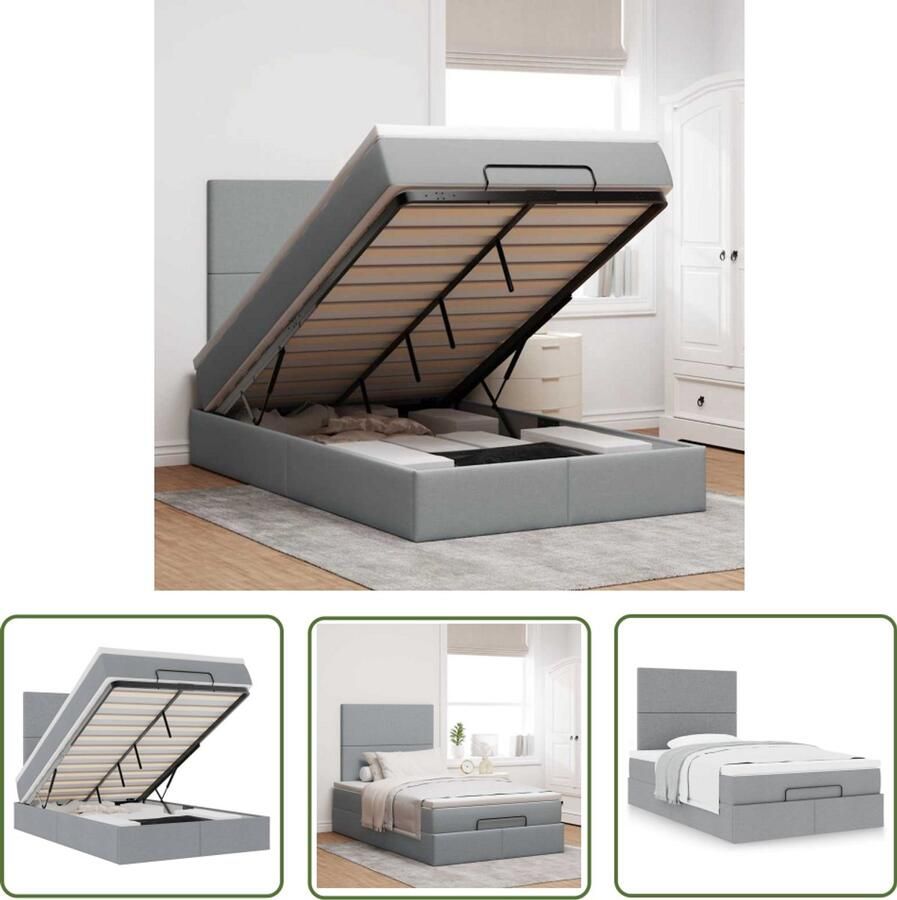VidaXL Ottoman bed met matras 120x190 cm stof lichtgrijs Ottoman Bed Boxspringbed Opslagbed Tweepersoonsbed Licht Grijs Bed