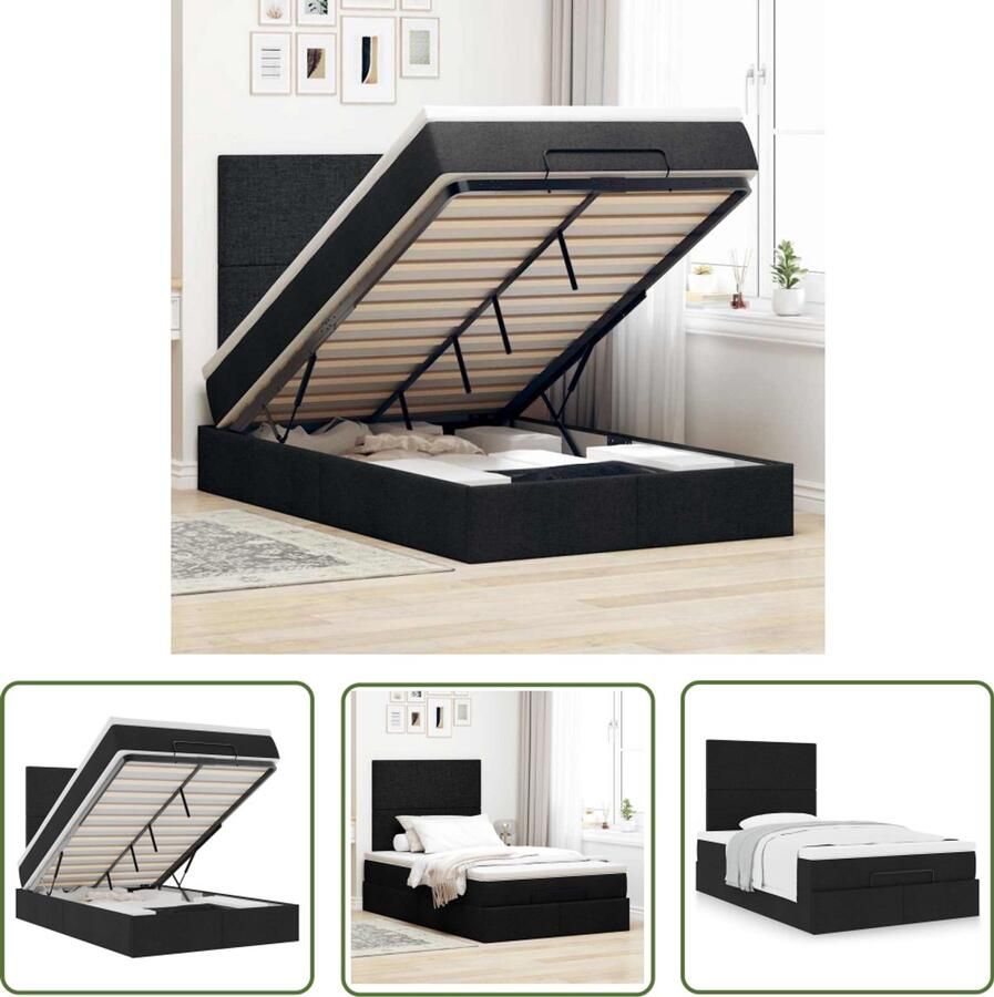 VidaXL Boxspringbed Ottoman Bed Ottoman bed met matras 120x190 cm stof zwart Tweepersoonsbed Stapelbaar Bed Opslagbed