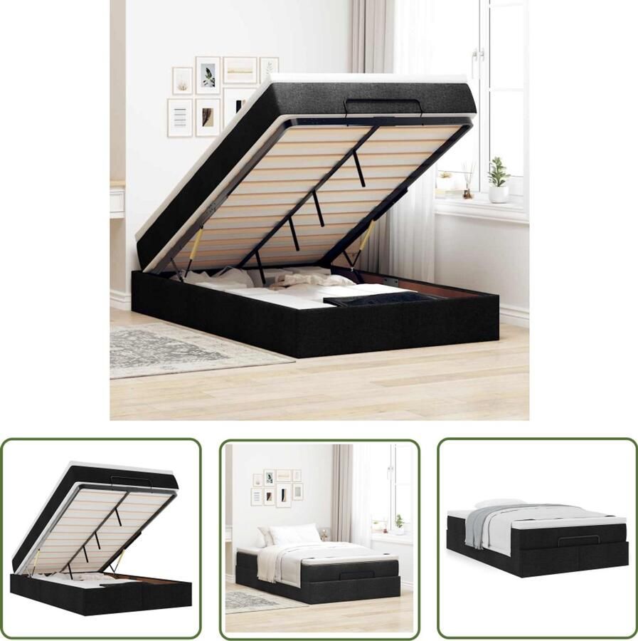 VidaXL Boxspringbed Ottoman Bed Ottoman bed met matras 120x190 cm stof zwart Tweepersoonsbed Stapelbaar Bed Opbergbed