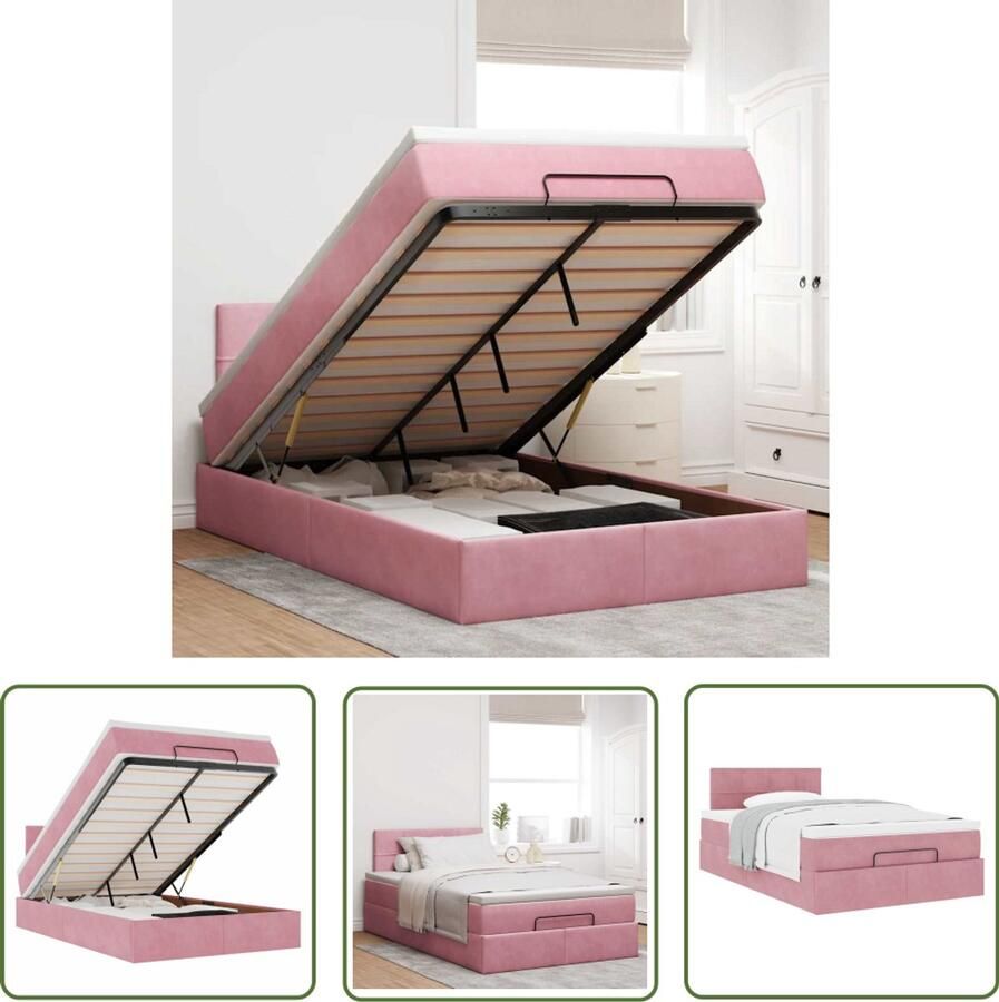 VidaXL Boxspringbed Ottoman Bed Ottoman bed met matras 120x200cm fluweel roze Tweepersoonsbed Slaapcomfort Opslagmogelijkheid