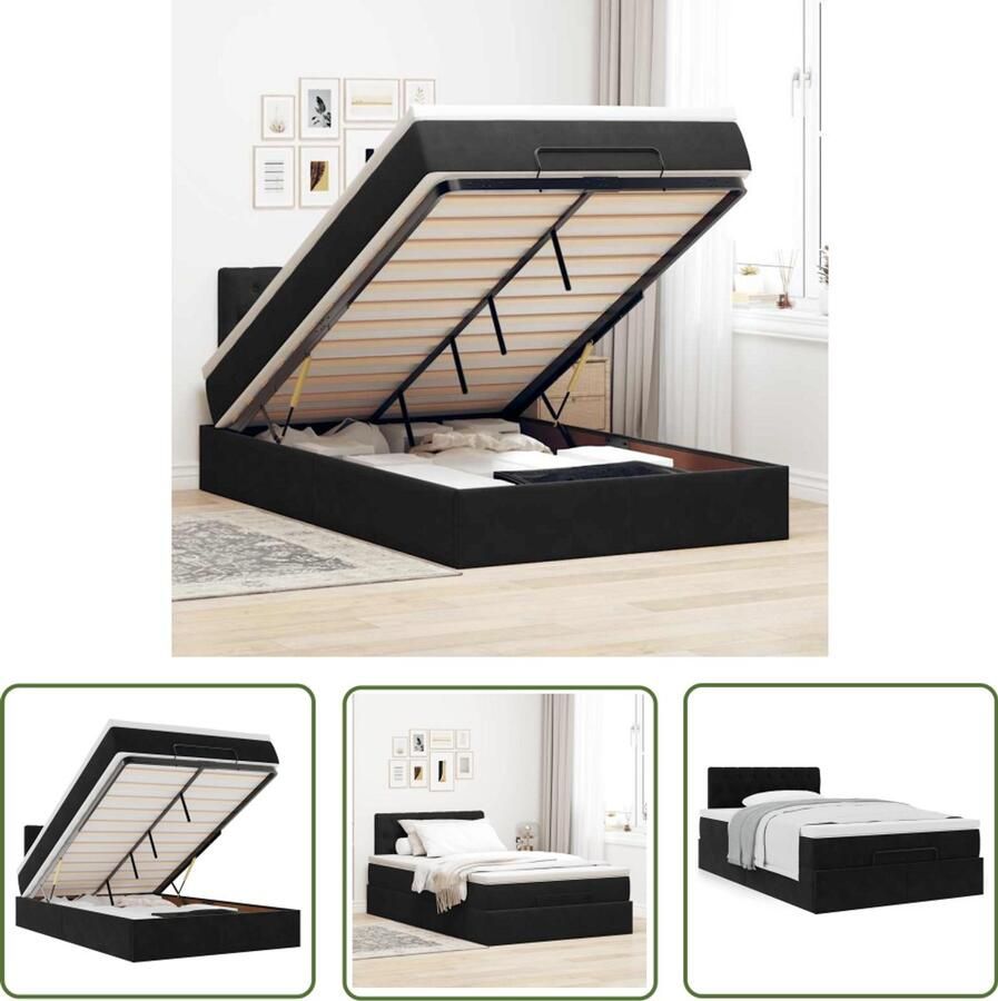 VidaXL Ottoman bed met matras 120x200cm fluweel zwart Ottoman Bed Boxspringbed Tweepersoonsbed Fluweel Bed Zwarte Bed