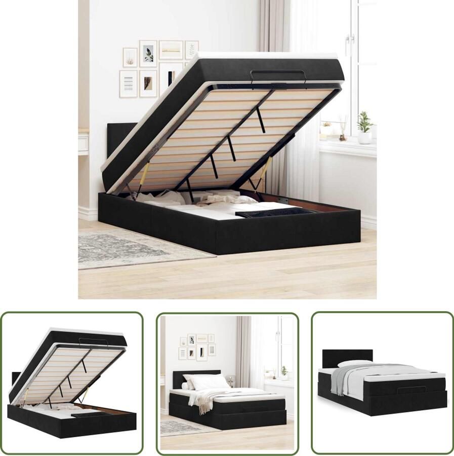 VidaXL Boxspringbed Ottoman Bed Ottoman bed met matras 120x200cm fluweel zwart Tweepersoonsbed Slaapcomfort Opbergruimte