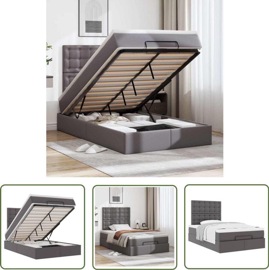 VidaXL Ottoman bed met matras 120x200cm kunstleer grijs Ottoman Bed Boxspringbed Slaapcomfort Slaapbank Opslagmogelijkheid