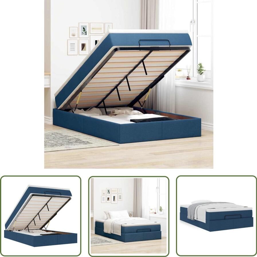 VidaXL Boxspringbed Ottoman Bed Ottoman bed met matras 120x200cm stof blauw Tweepersoonsbed Opbergbed Hoofdbord