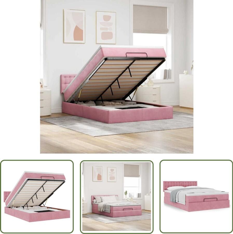 VidaXL Ottoman bed met matras 140x190cm fluweel roze Ottoman Bed Boxspringbed Tweepersoonsbed Rooskleurig Bed Velvet Bed