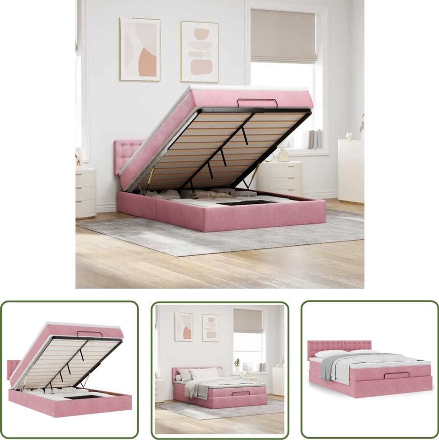 VidaXL Boxspringbed Ottoman Bed Ottoman bed met matras 140x200cm fluweel roze Velvet Bed Rooskleurig Bed Tweepersoonsbed