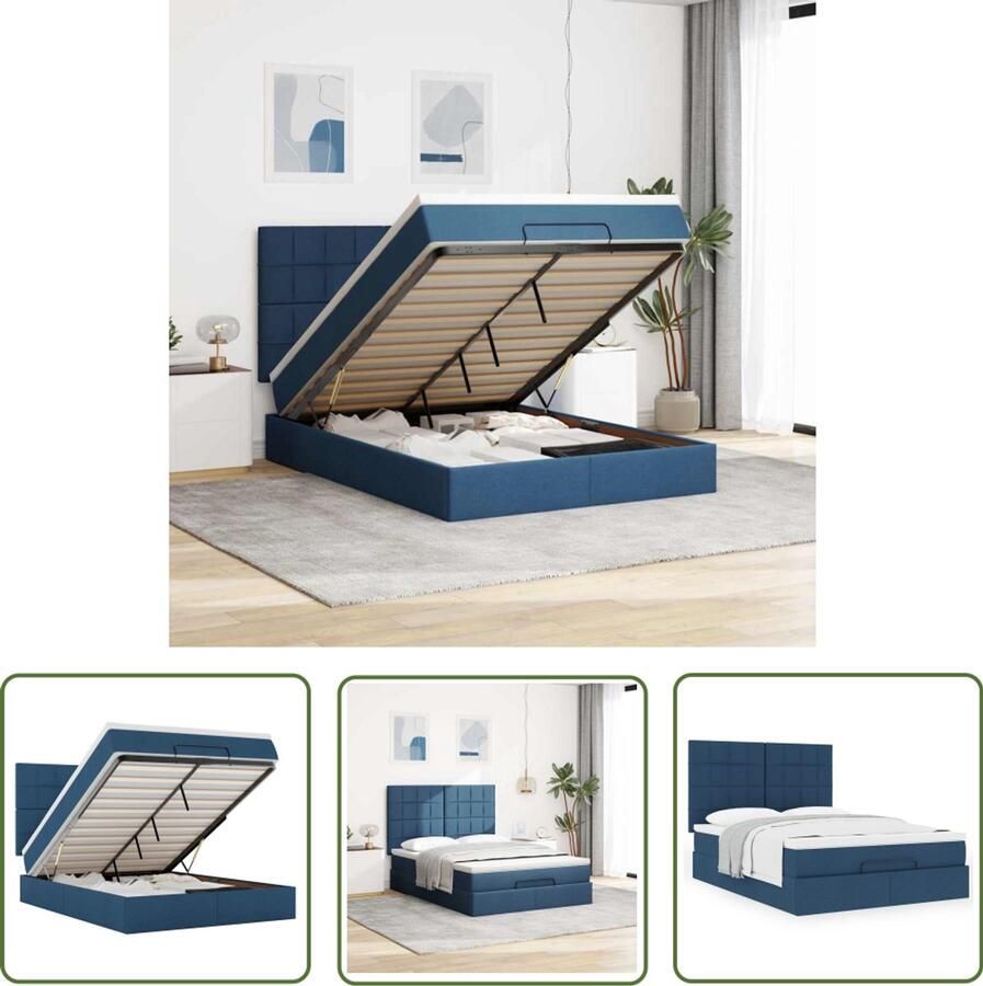 VidaXL Boxspringbed Ottoman Bed Ottoman bed met matras 140x200cm stof blauw Tweepersoonsbed Slaapcomfort Opbergruimte