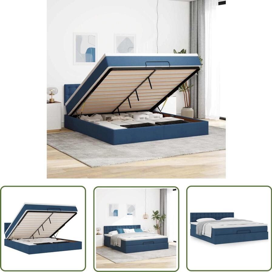 VidaXL Boxspringbed Ottoman Bed Ottoman bed met matras 160x200cm stof blauw Tweepersoonsbed Stapelbaar Bed Met Opbergruimte
