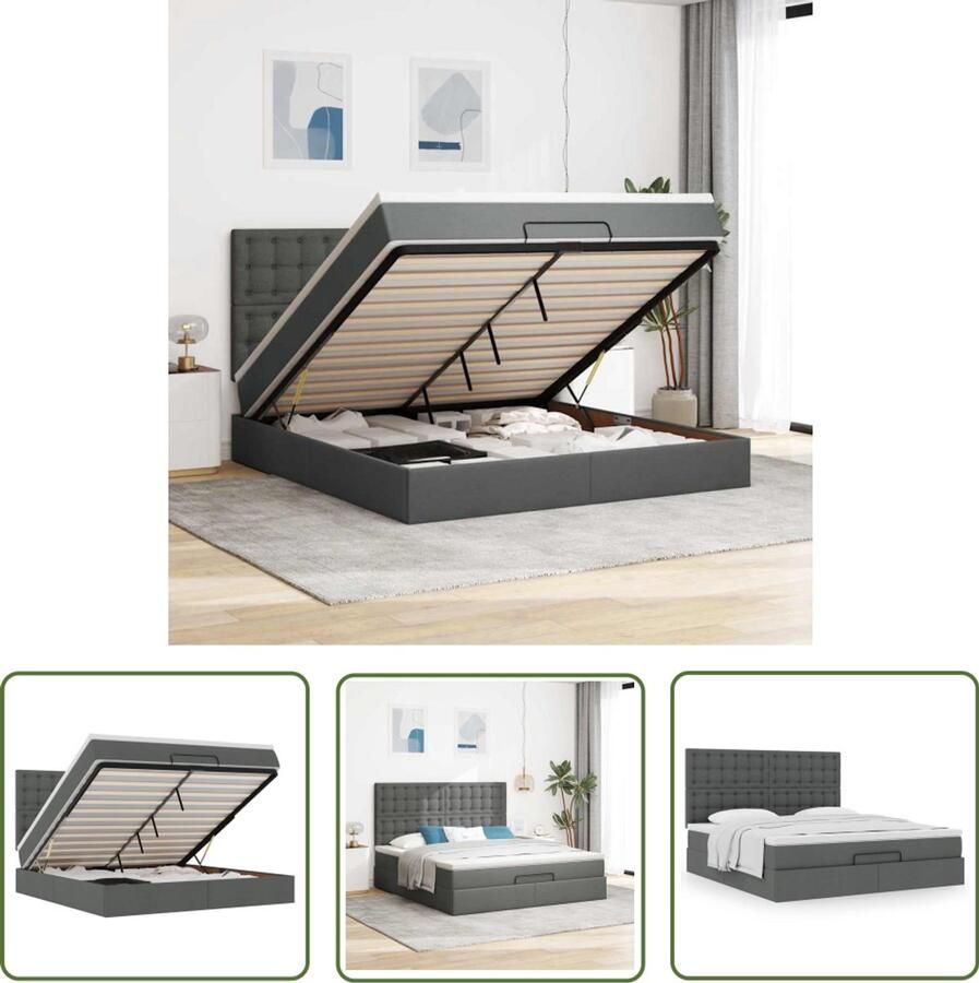 VidaXL Ottoman bed met matras 160x200cm stof donkergrijs Ottoman Bed Boxspringbed Slaapcomfort Opbergruimte Slaapbank