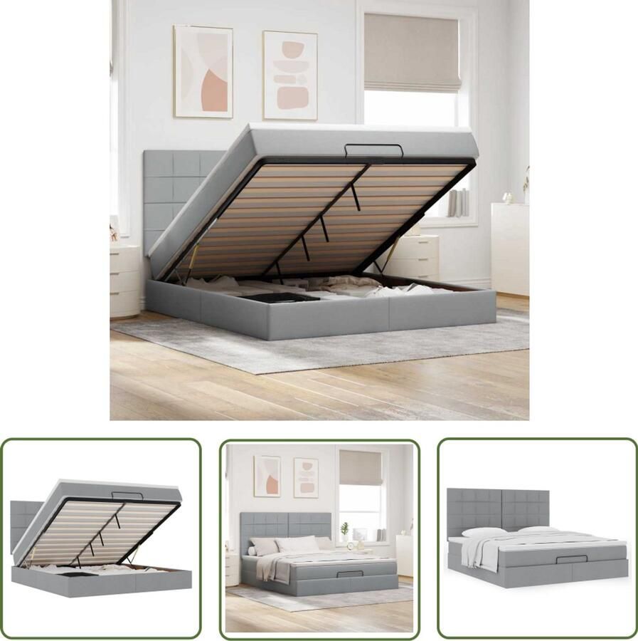 VidaXL Boxspringbed Ottoman Bed Ottoman bed met matras 160x200cm stof lichtgrijs Slaapbank Slaapkamerdecoratie Opslagonder Het Bed