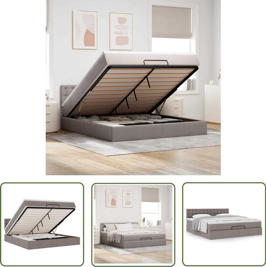 VidaXL Boxspringbed Ottoman Bed Ottoman bed met matras 160x200cm stof taupe Slaapcomfort Opbergruimte Tweepersoonsbed