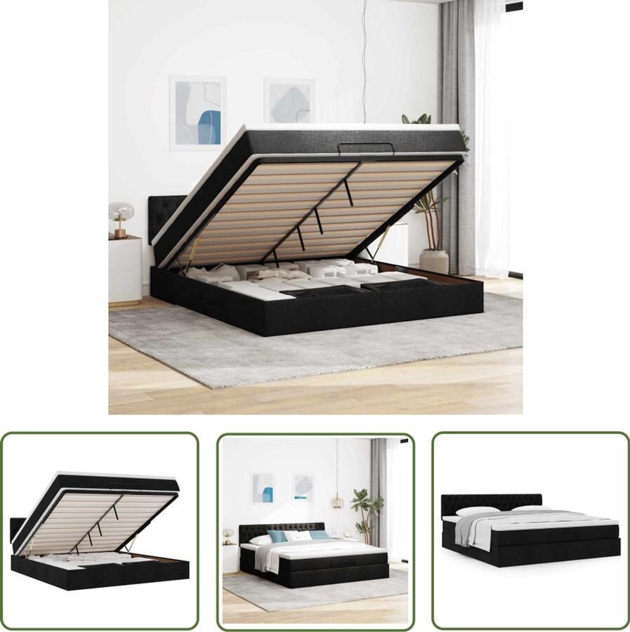 VidaXL Boxspringbed Ottoman Bed Ottoman bed met matras 160x200cm stof zwart Tweepersoonsbed Stapelbaar Bed Opslagbed