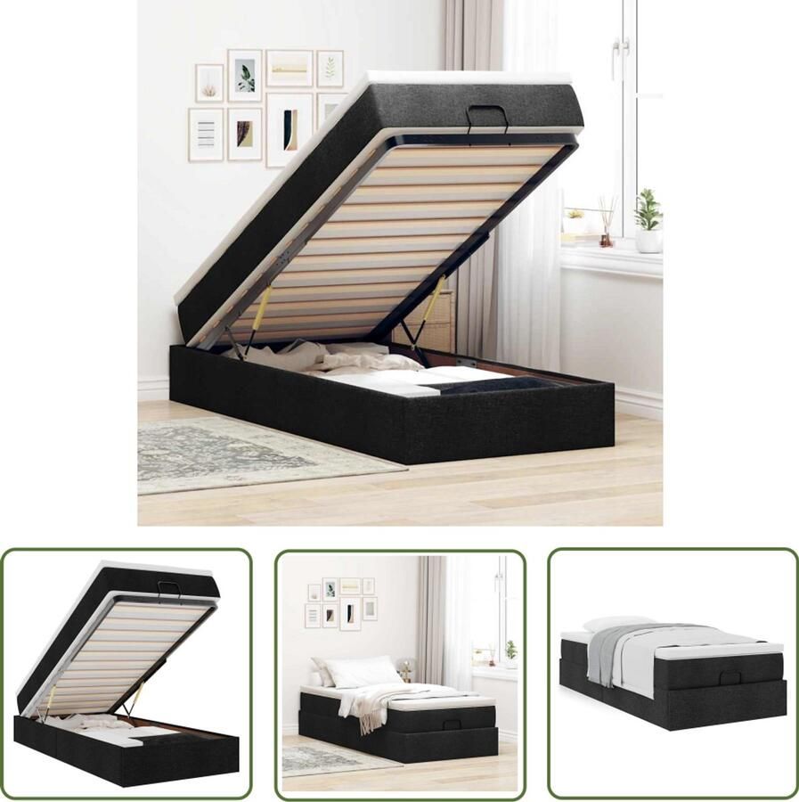 VidaXL Ottoman bed met matras 80x200cm stof zwart Ottoman Bed Boxspringbed Slaapcomfort Opbergruimte Tweepersoonsbed