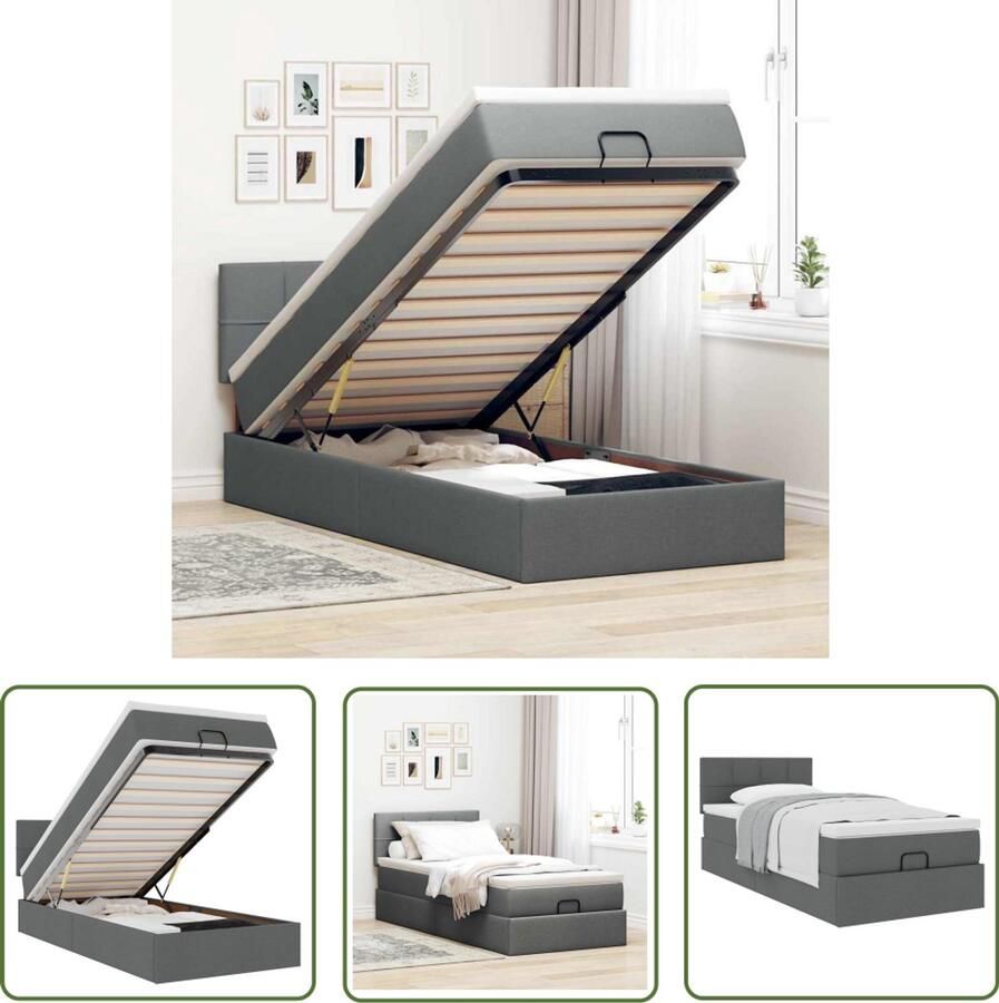 VidaXL Boxspringbed Ottoman Bed Ottoman bed met matras 90x190cm stof donkergrijs Tweepersoonsbed Stapelbaar Bed Opbergbed
