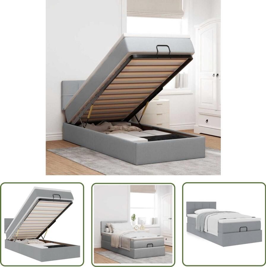 VidaXL Ottoman bed met matras 90x190cm stof lichtgrijs Ottoman Bed Boxspringbed Stapelbaar Bed Opslagbed Tweepersoonsbed
