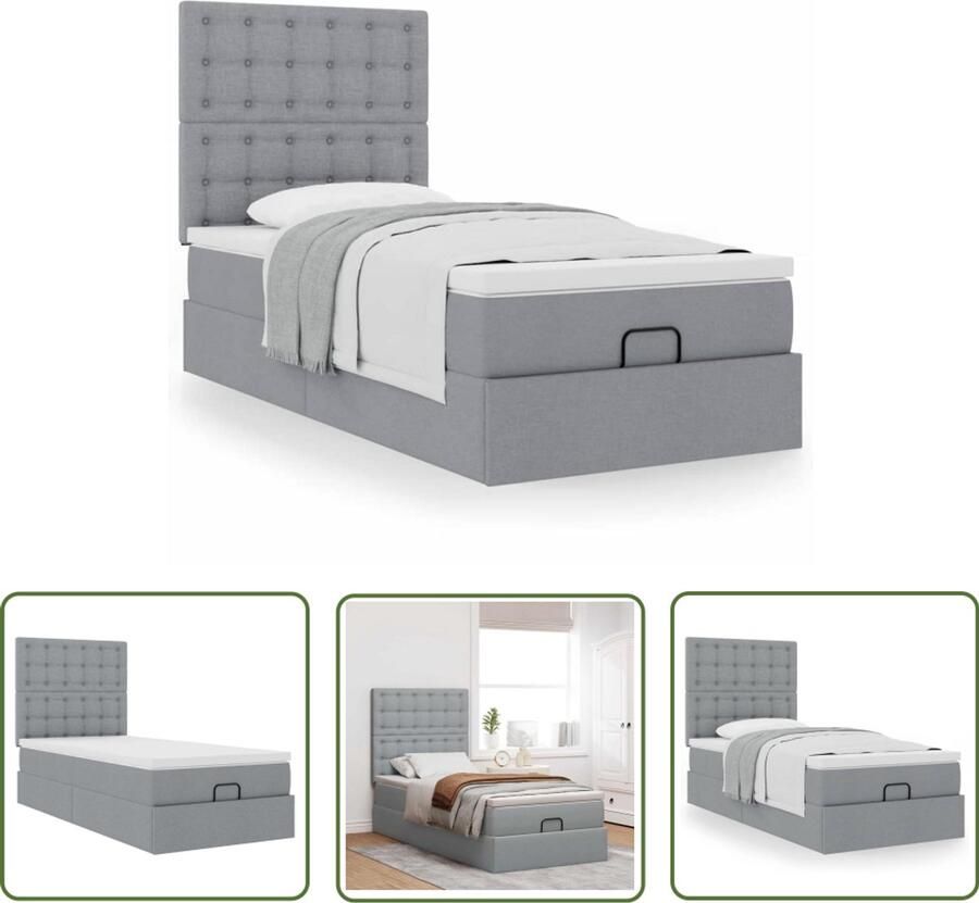 VidaXL Boxspringbed Ottoman Bed Ottoman bed met matras 90x190cm stof lichtgrijs Tweepersoonsbed Stapelbed Slaapcomfort