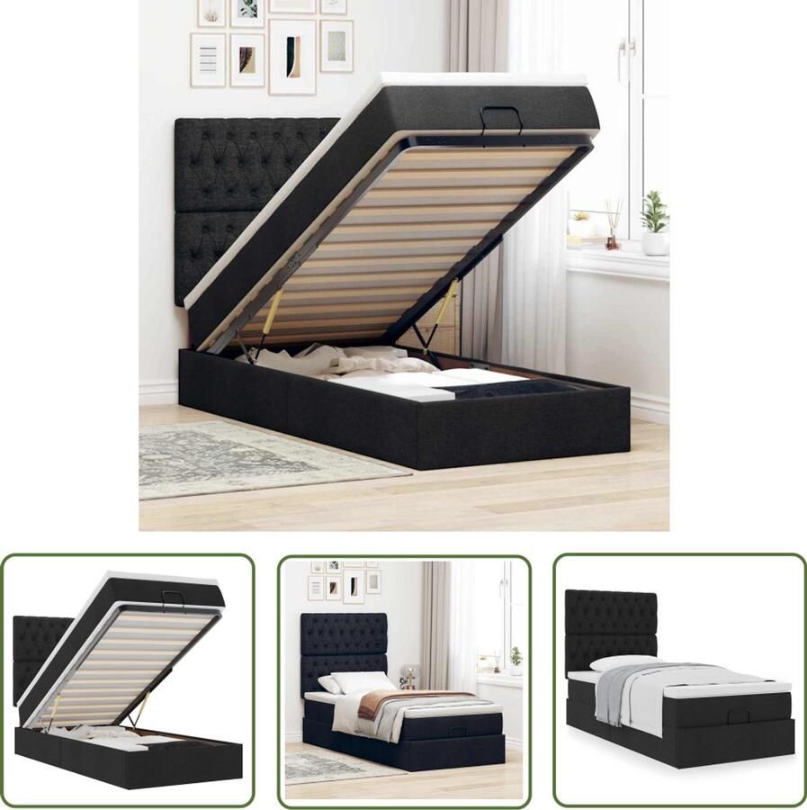 VidaXL Boxspringbed Ottoman Bed Ottoman bed met matras 90x190cm stof zwart Slaapbank Tweepersoonsbed Stapelbaar Bed